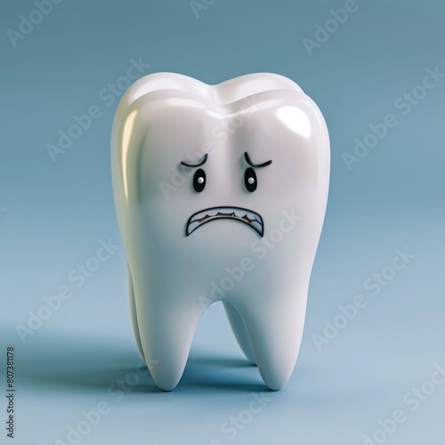 A tooth with a sad face drawn on it, expressing emotion through simple artwork.