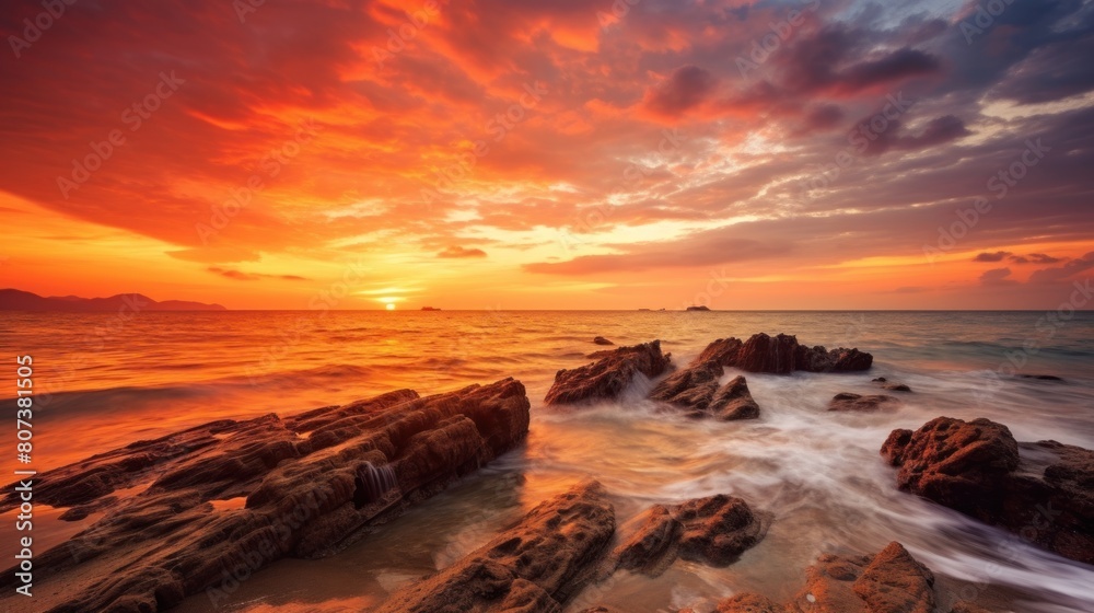 Dramatic summer scene at sunset on the beach.AI generated image Dramatic summer scene at sunset on the beach.AI generated image