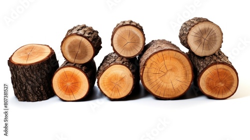 Cut wooden logs isolated on white background.AI generated image