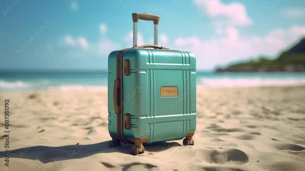 Suitcase on the beach facing the deep sea..AI generated imagebeach holiday trip Suitcase on the beach facing the deep sea..AI generated imagebeach holiday trip