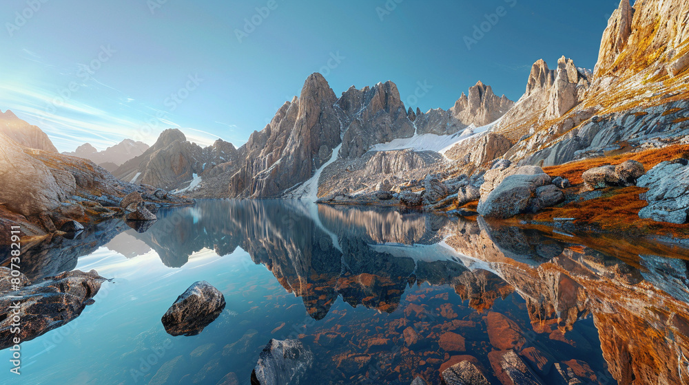 Majestic Alpine Peaks Reflecting in Tranquil Mountain Lake