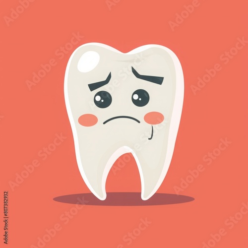 A cartoon tooth is depicted with a sad facial expression.