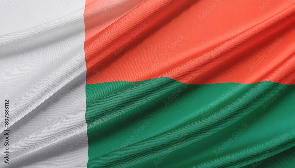 Realistic Artistic Representation of Madagascar waving flag