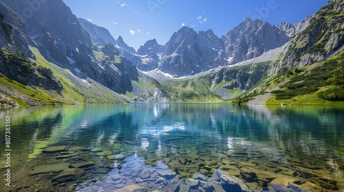 Majestic Alpine Peaks Reflecting in Tranquil Mountain Lake