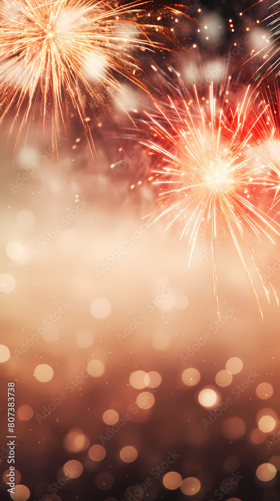 Fototapeta premium Colorful fireworks light up the night sky over the skyline