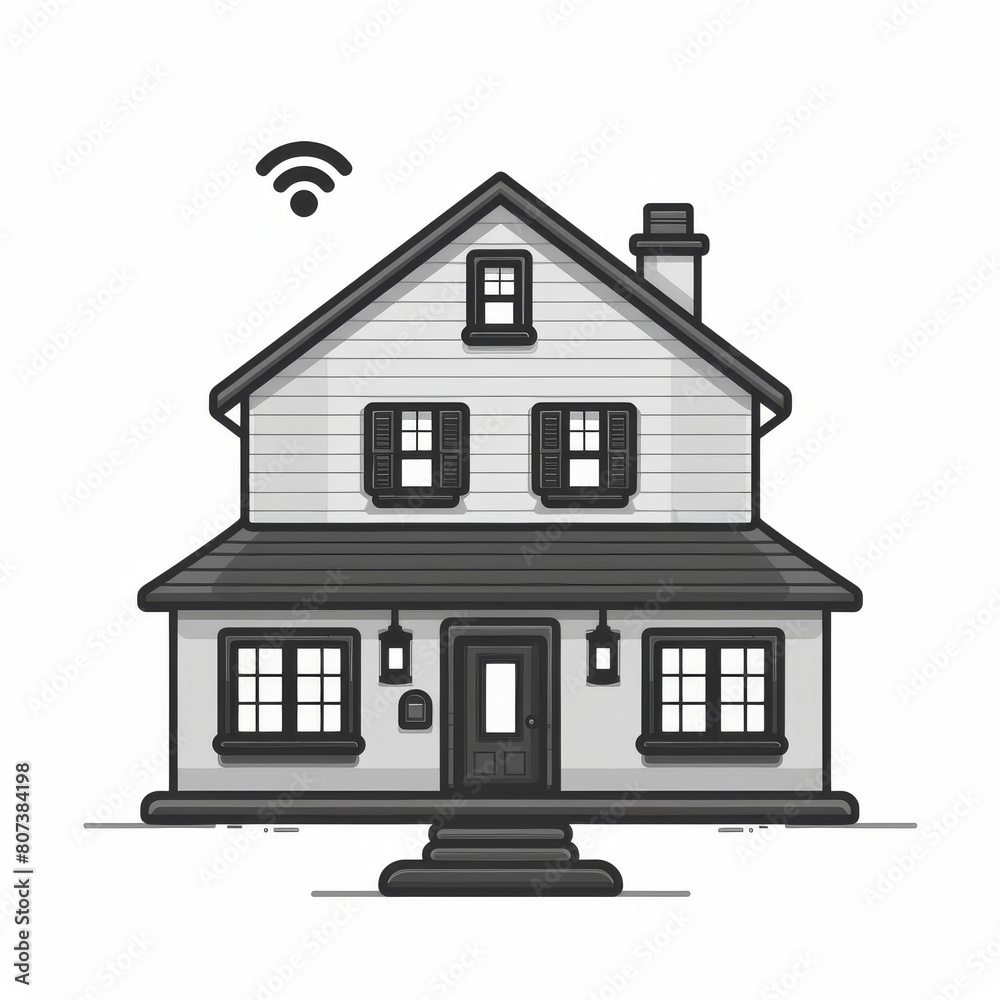 Smart home icon: Wireless technology equipped modern house illustration