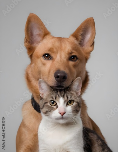 Smiling Brown Dog and Cat Posing Together on a Transparent Background