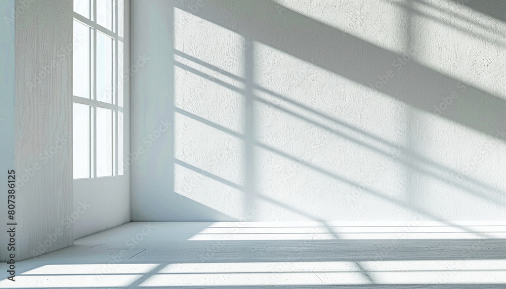 Sunlit empty room with shadows and modern architecture Sunlit empty room with shadows and modern architecture