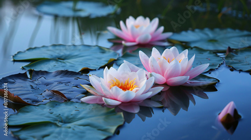 Cluster of Water Lilies Floating in Lake