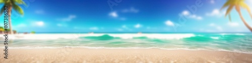 The blurred lines of a tropical beach in summer evoke a sense of heat and the gentle murmur of ocean waves. photo