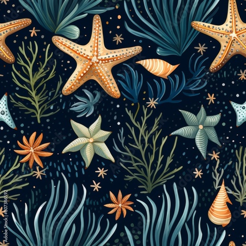 Starfishes on Dark Blue