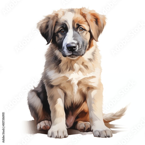 Central Asian shepherd dog. Puppy dog. Alabay. Alabai clipart. Watercolor illustration. Generative AI. Detailed illustration.