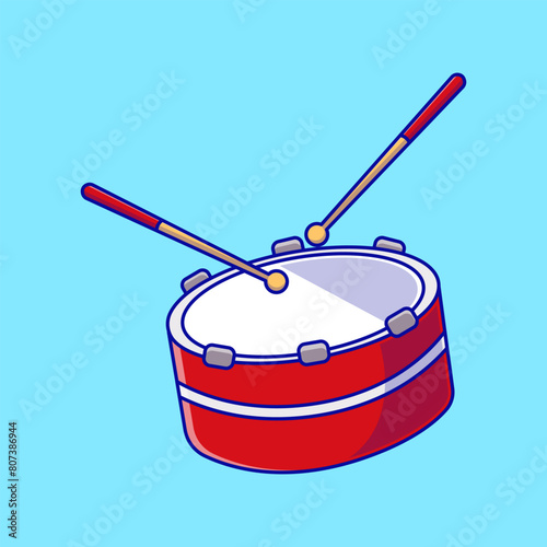 Drum With Drum Stick Cartoon Vector Icons Illustration. Flat Cartoon Concept. Suitable for any creative project.