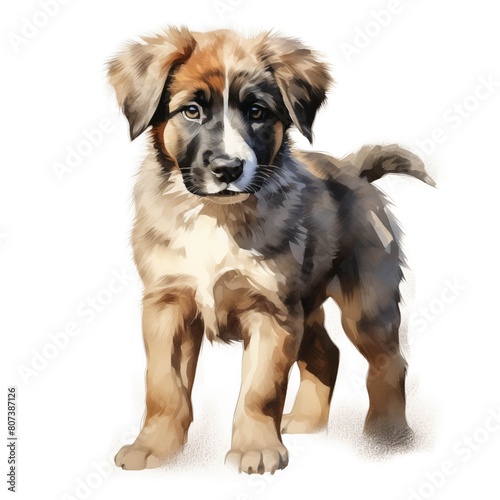 Central Asian shepherd dog. Puppy dog. Alabay. Alabai clipart. Watercolor illustration. Generative AI. Detailed illustration.