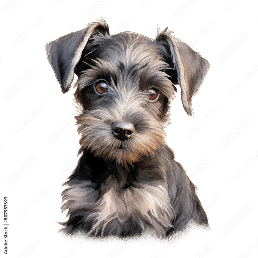 Cesky terrier. Puppy dog. Cesky terrier clipart. Watercolor illustration. Generative AI. Detailed illustration.
