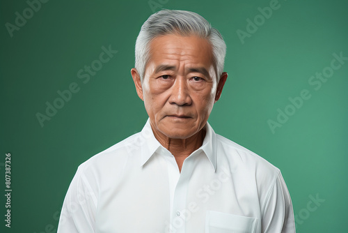 Close up of a serious old asian man