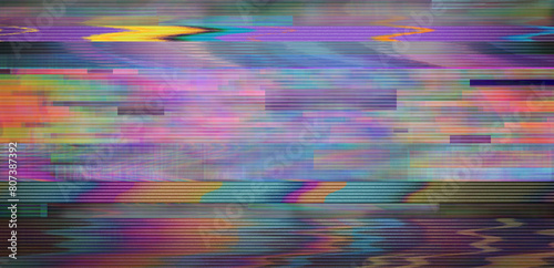 Behang Retro CCTV or VHS video background texture with colorful noise and horizontal scanlines