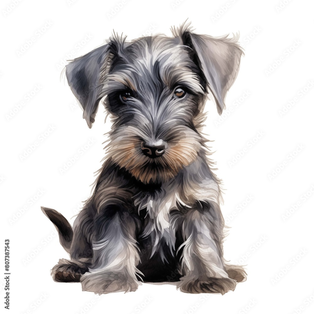 Cesky terrier. Puppy dog. Cesky terrier clipart. Watercolor illustration. Generative AI. Detailed illustration.
