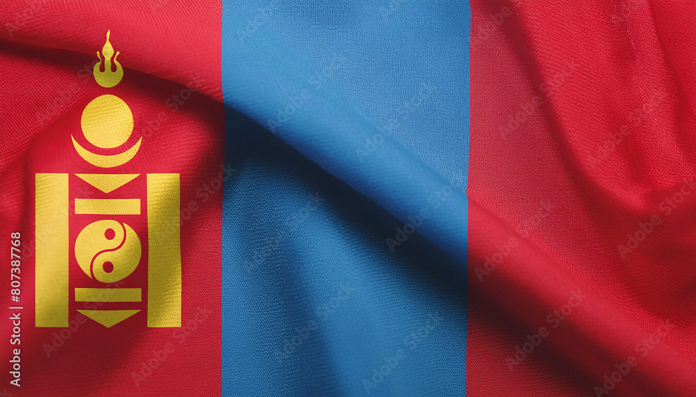 Naklejka premium Realistic Artistic Representation of Mongolia waving flag