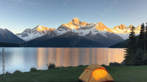camping in the mountains, tent, lake, summer