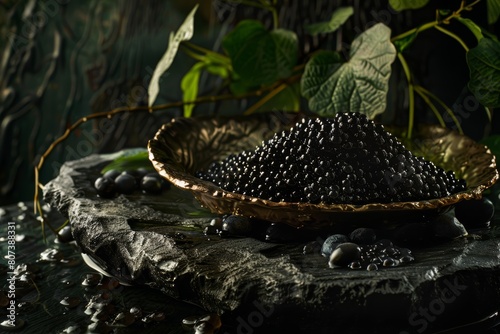 delicacy black caviar in a bowl closeup at restaurant