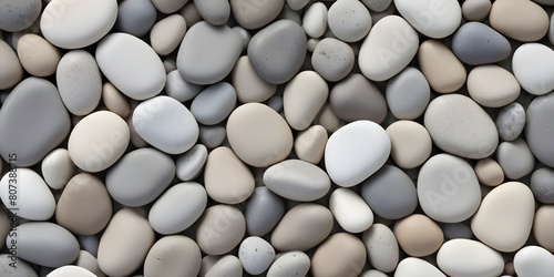 Smooth  rounded river rocks in various shades of  gray  white  and beigePolished  flat river stones in a range of gray  white  and beige  arranged in a natural  organic pattern  creating a calming and
