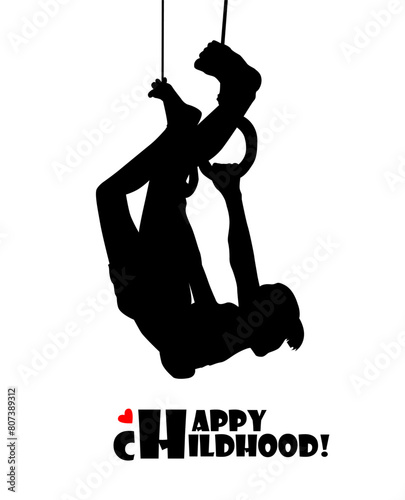 silhouette of a girl on rings. Happy childhood. hand drawing. Not AI, Vector illustration