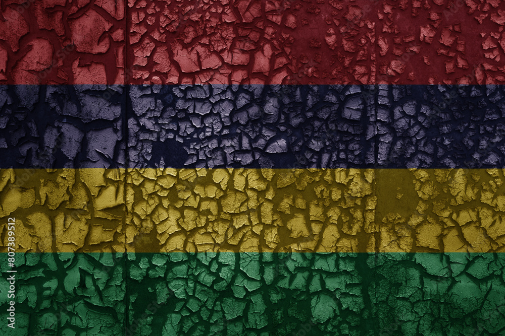 flag of mauritius on a old grunge metal rusty cracked wall background flag of mauritius on a old grunge metal rusty cracked wall background