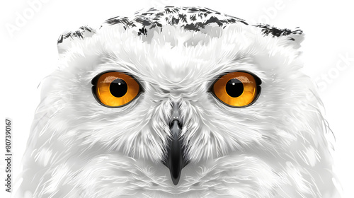 Closeup of a white owl isolated on a transparent background, PNG, Ai