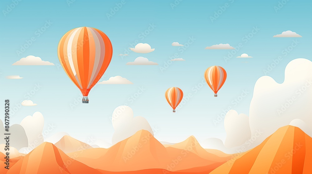 Obraz premium Illustration of Hot Air Balloons Floating Over a Desert Landscape with Clear Sky