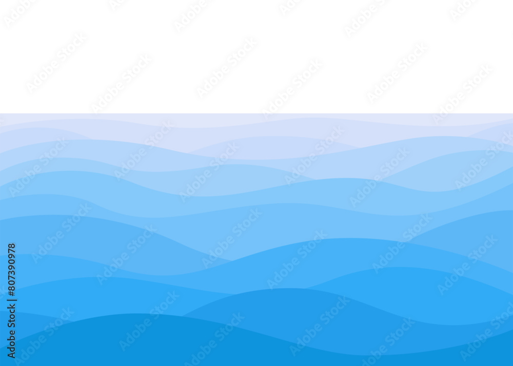 Blue water wave pattern. Sea, river, ocean, swimming pool, wavy line background. Vector illustration