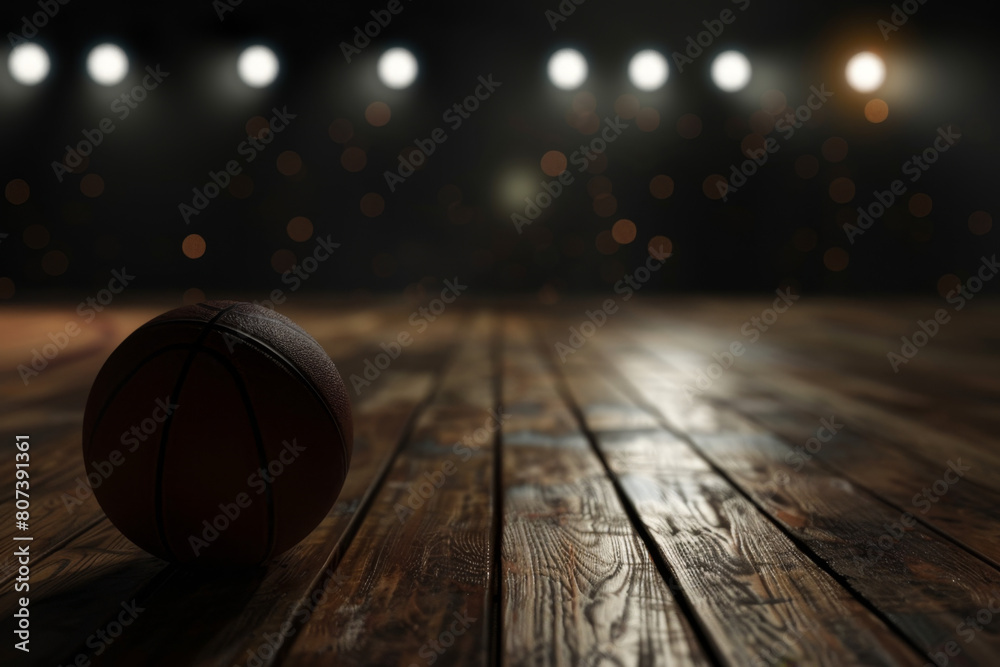3d rendering of basketball ball on the wooden court with spotlights in dark background. Concept for sport competition, championship or match 3d rendering of basketball ball on the wooden court with spotlights in dark background. Concept for sport competition, championship or match