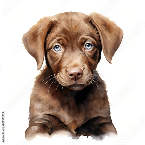 Chesapeake Bay retriever. Puppy dog. Chessie clipart. Watercolor illustration. Generative AI. Detailed illustration. photo