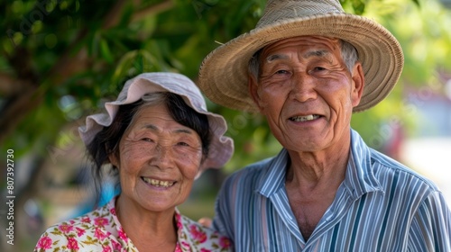 happy asian elderly couple with blurred daytime background in high resolution and high quality. concept portraits