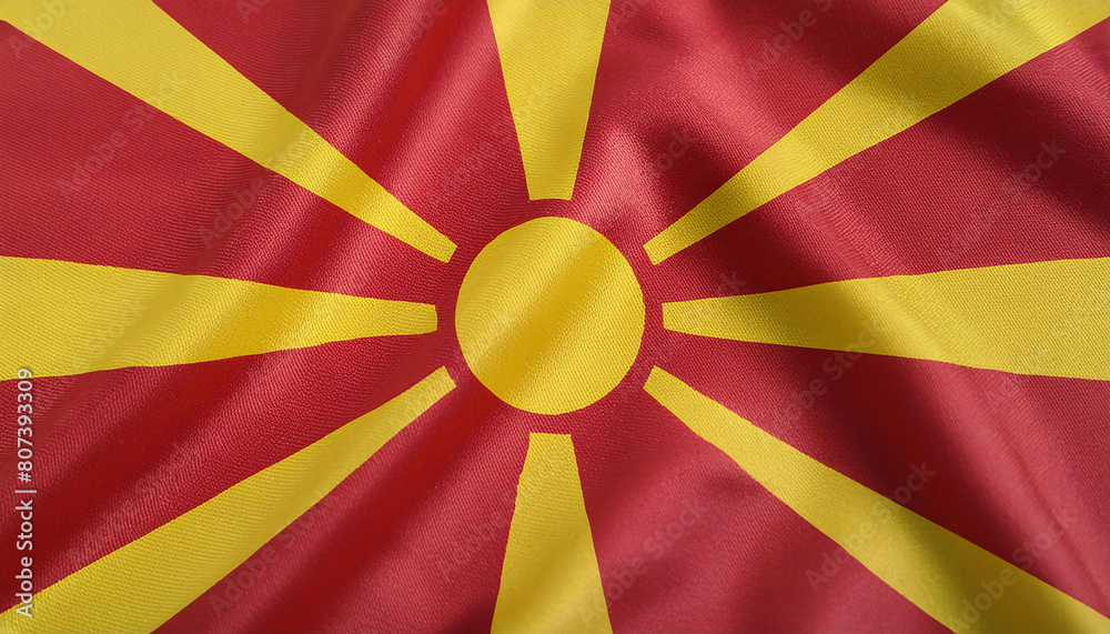 Realistic Artistic Representation of North Macedonia waving flag