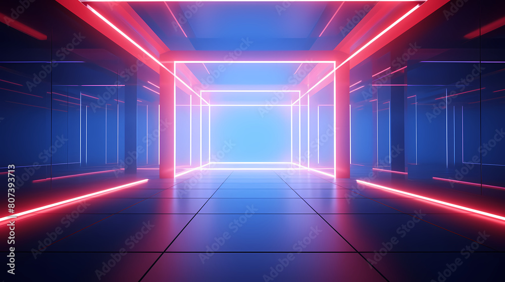 Abstract neon background with blue and red glowing lines