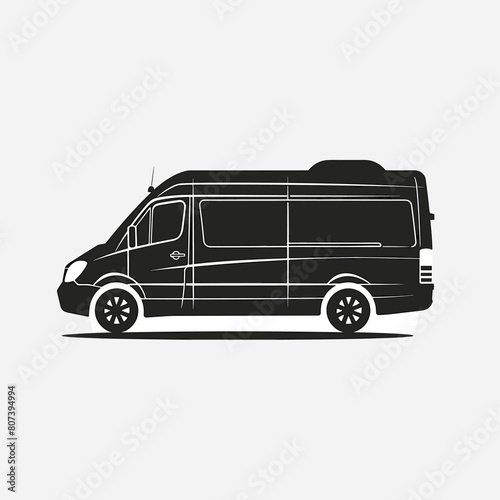 Silhouette of a minivan on a plain background.
