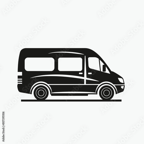 Vector silhouette of a van in black on a white background.
