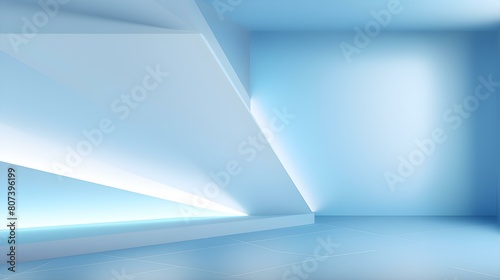 Empty light blue Studio Background with beautiful Lighting. Modern Space for Product Presentation