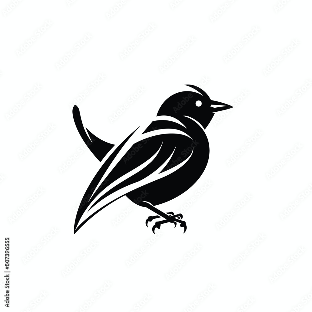 Obraz premium Black and white vector illustration of a bird in minimalist style.