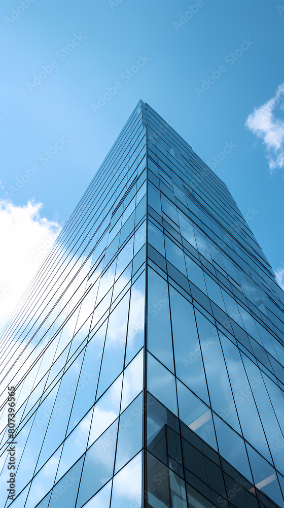 Glass skyscrapers reflect the sky