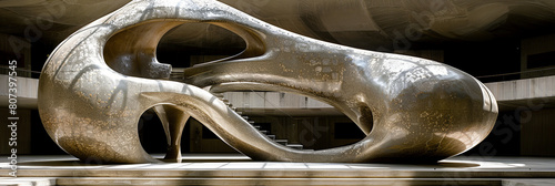 A large, curved sculpture made of metal photo