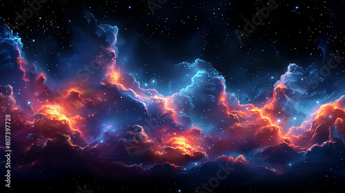 A colorful galaxy with a blue and orange cloud in the middle photo