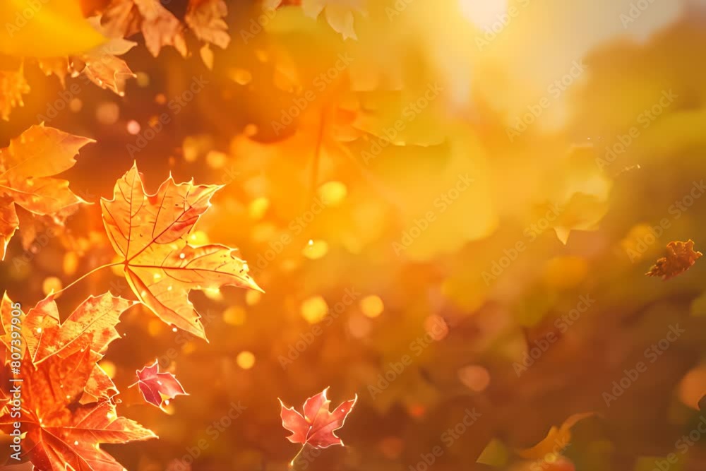 Animation of beautiful falling leaves in autumn background loop 
