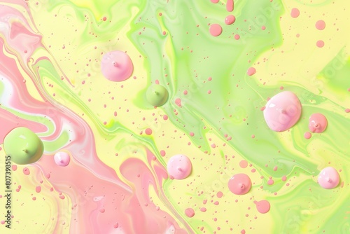 abstract liquid pastel lime green and pink blobs background © Dina