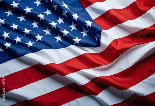 An American flag with its red and white stripes and blue field with white stars  representing the United States of America