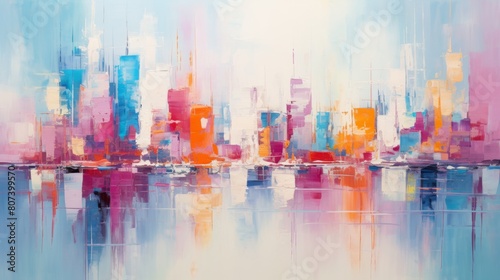Abstract coastal city creative background, close-up fragment of original acrylic painting. Contemporary art. High quality photo