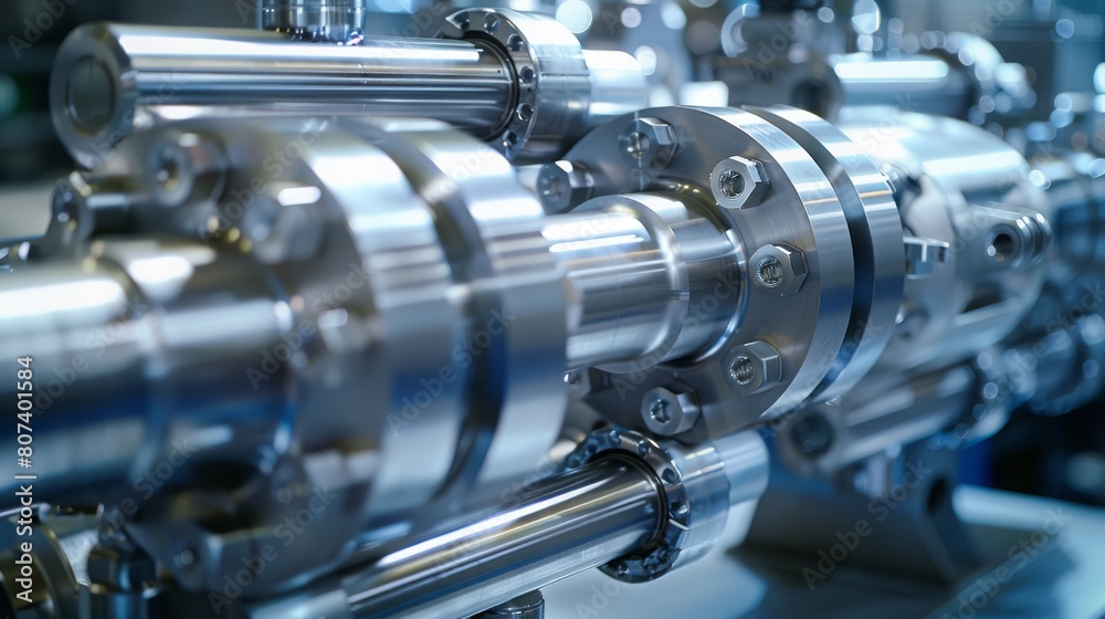 Fototapeta premium Close-up of industrial metal machining equipment, CNC machine and precision engineering