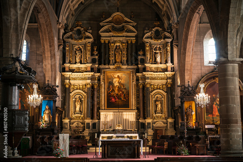View of the altar inside the church of Saint-Gildas. Photography taken in Auray, Brittany, France.