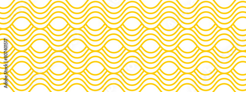 Curvy yellow horizontal lines. Ramen or noodle pattern. Pasta, tagliatelle or capellini background. Undulate spaghetti texture. Traditional Italian, Chinese of Japan food print. Vector illustration.